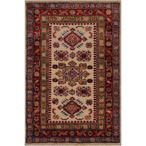 Super Kazak Geraldo Ivory/Red Hand-knotted Wool Rug - 2'0 x 2'11 - 2'0" x 2'11" - 2'0" x 2'11"