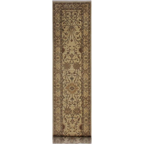 Ziegler Peshawar Phebe Lt. Tan/Gold Hand-knotted Wool Rug - 2'6 x 11'4 - 2'6" x 11'4"