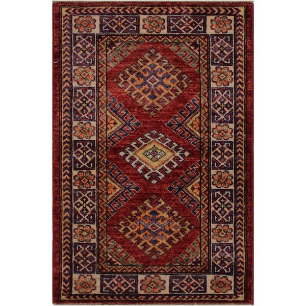 Super Kazak Garland Red/Ivory Hand-knotted Wool Rug - 2'0 x 2'11 - 2'0" x 2'11"