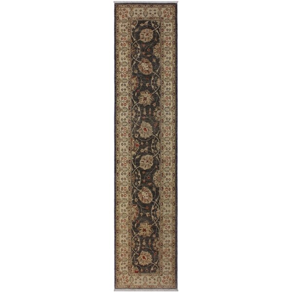 Ziegler Peshawar Jama Gray/Beige Hand-knotted Wool Rug - 2'6 x 10'8 - 2'6" x 10'8"