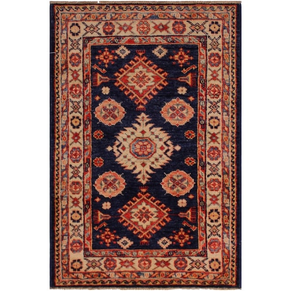 Super Kazak Bev Blue/Ivory Hand-knotted Wool Rug - 2'1 x 3'2 - 2'1" x 3'2"
