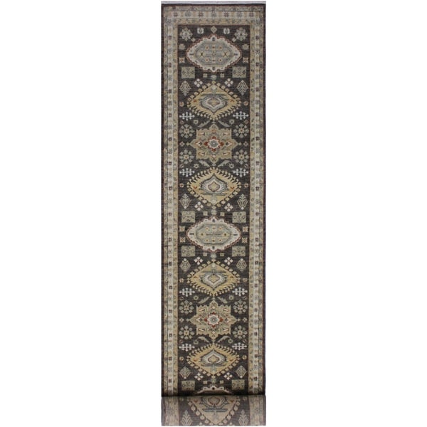 Ziegler Peshawar Forest Brown/Ivory Hand-knotted Wool Rug - 2'8 x 13'4 - 2'8" x 13'4"