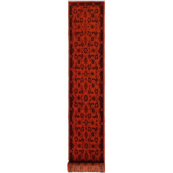 Overdyed Color Reform Clifford Orange/Black Hand-knotted Wool Rug - 2'4 x 11'9 - 2'4" x 11'9"