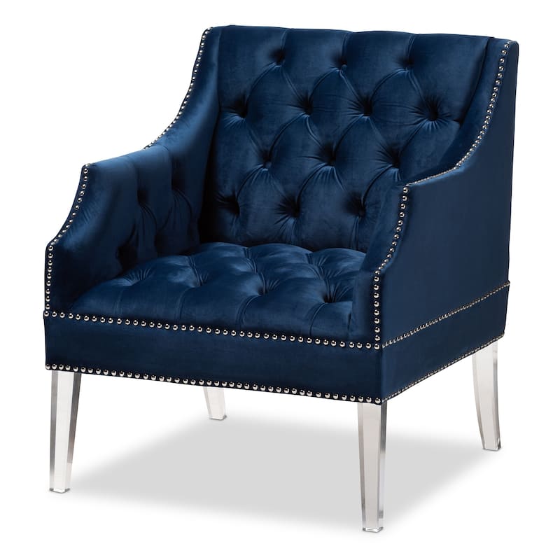 Contemporary Navy Velvet Fabric Upholstered Lounge Chair - Blue