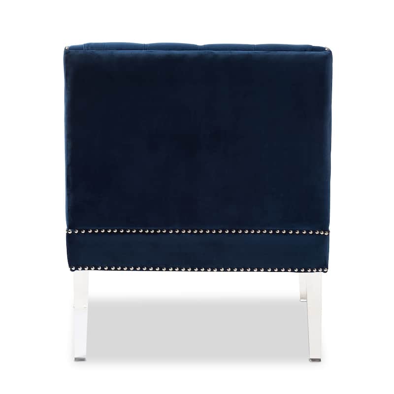 Contemporary Navy Velvet Fabric Upholstered Lounge Chair