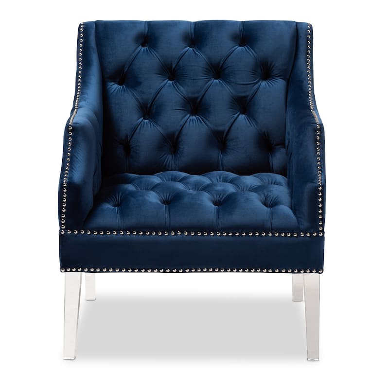 Contemporary Navy Velvet Fabric Upholstered Lounge Chair