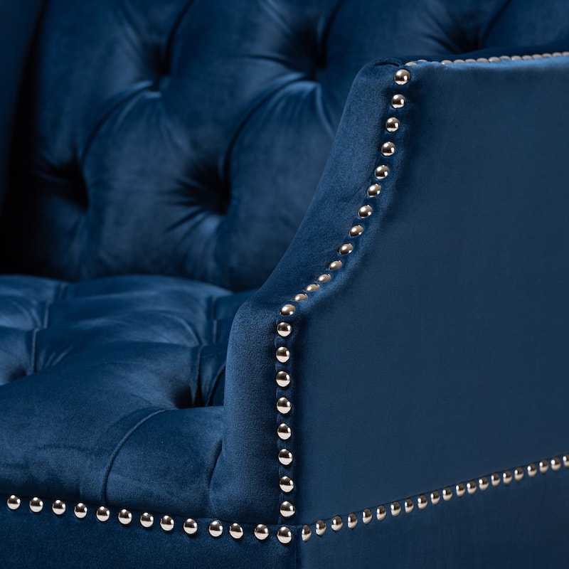 Contemporary Navy Velvet Fabric Upholstered Lounge Chair