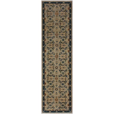 Ziegler Peshawar Aisha Lt. Gray/Teal Hand-knotted Wool Rug - 2'8 x 10'1 - 2'8" x 10'1" - 2'8" x 10'1"