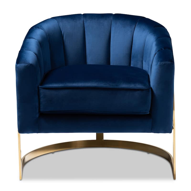 Glam Royal Blue Velvet Fabric Upholstered Lounge Chair
