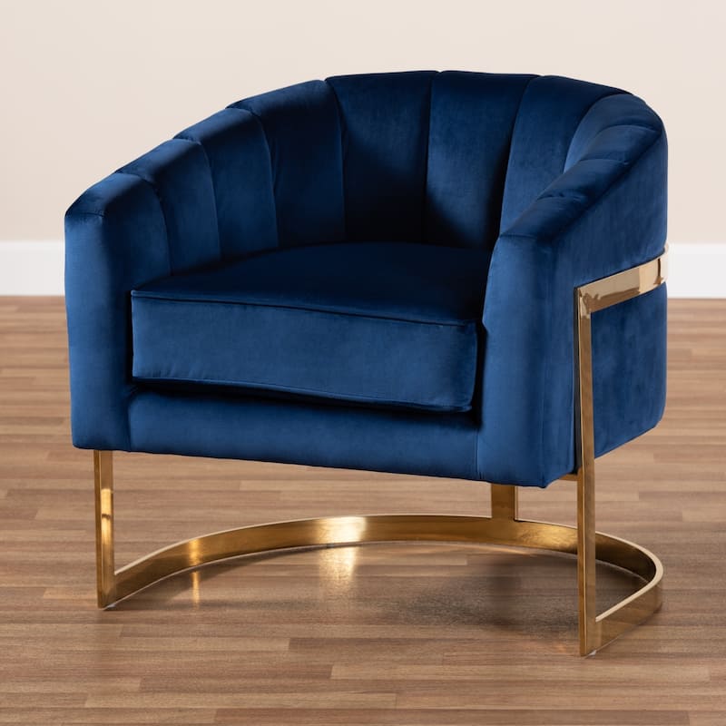 Glam Royal Blue Velvet Fabric Upholstered Lounge Chair