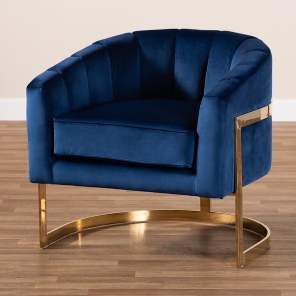 Glam Royal Blue Velvet Fabric Upholstered Lounge Chair - Bed Bath ...