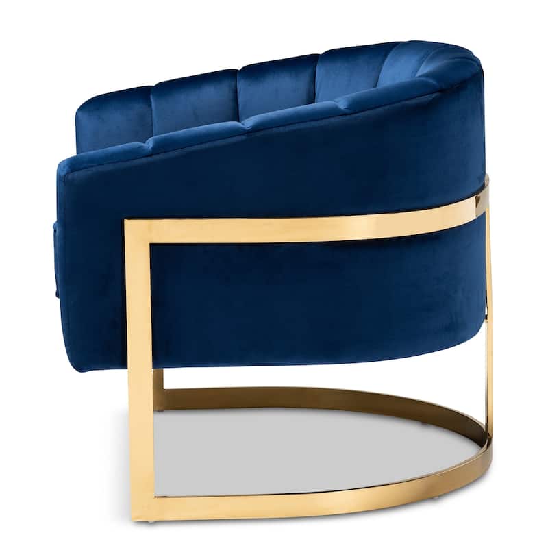 Glam Royal Blue Velvet Fabric Upholstered Lounge Chair