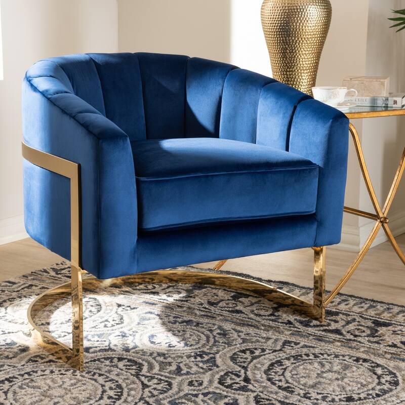 Glam Royal Blue Velvet Fabric Upholstered Lounge Chair