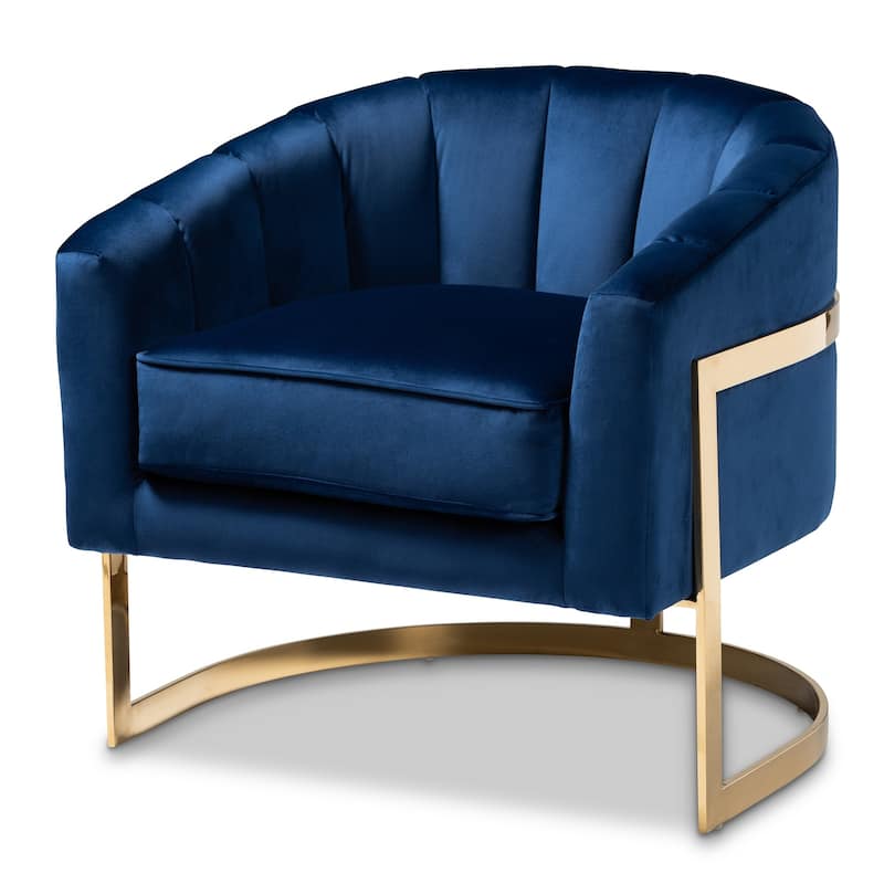 Glam Royal Blue Velvet Fabric Upholstered Lounge Chair - Blue