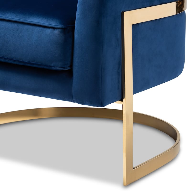 Glam Royal Blue Velvet Fabric Upholstered Lounge Chair