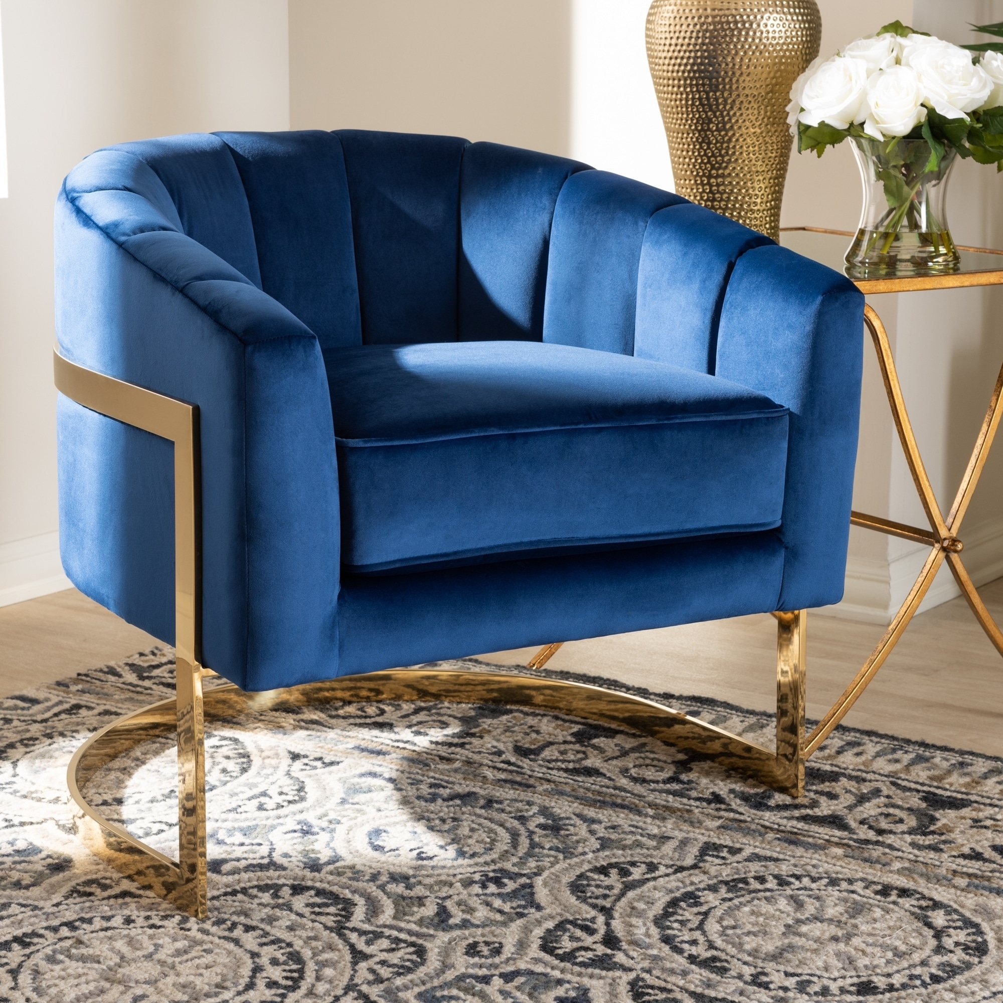 Glam Royal Blue Velvet Fabric Upholstered Lounge Chair Overstock 26410015