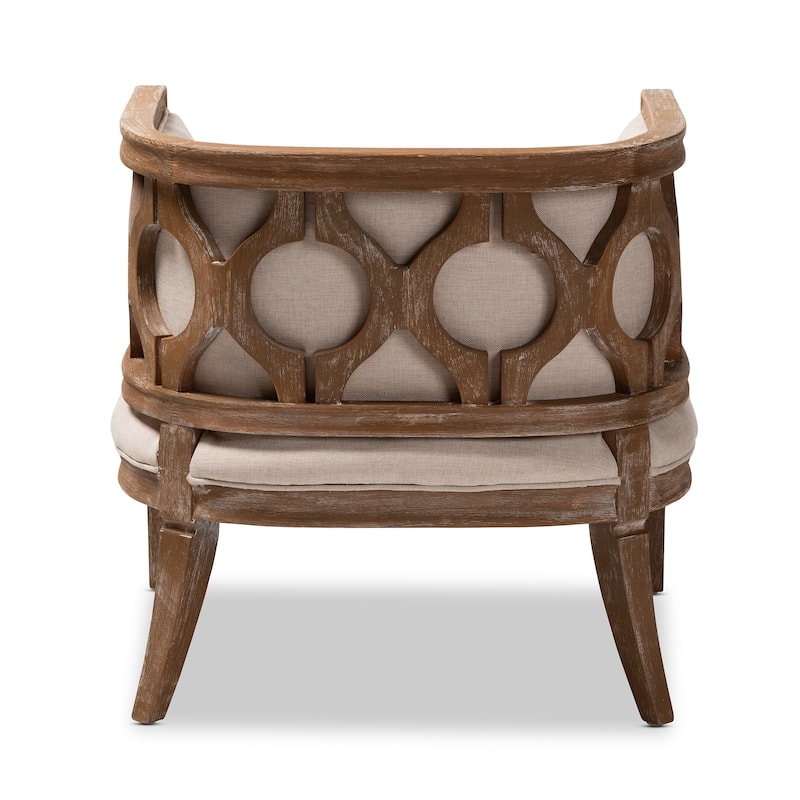 French Provincial Beige Linen Fabric Upholstered Accent Barrel Chair