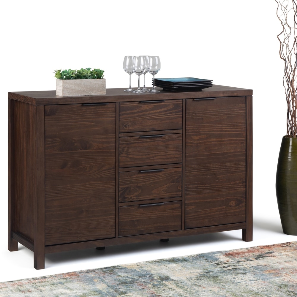 WyndenHall WYNDENHALL Fabian SOLID WOOD 54 inch Wide Contemporary Modern Sideboard Buffet in Warm Walnut Brown (Warm Walnut Brown)