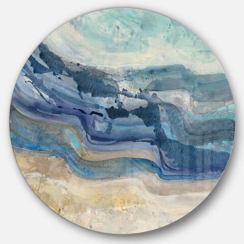 Designart 'Coast Blue Sea Waves Watercolour' Traditional Metal Circle Wall Art