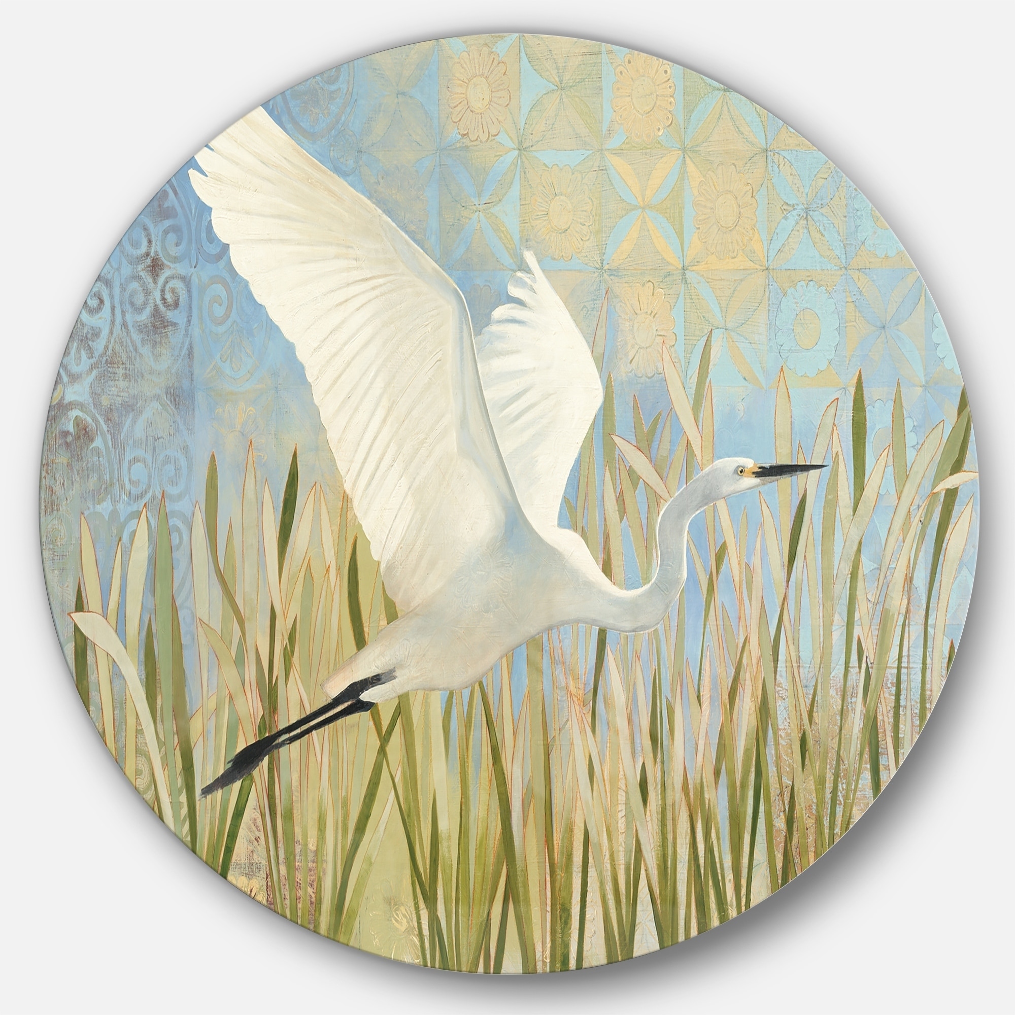 Shop Designart Snowy Egret In Flight Vii Farmhouse Metal Circle Wall Art Overstock 26410413