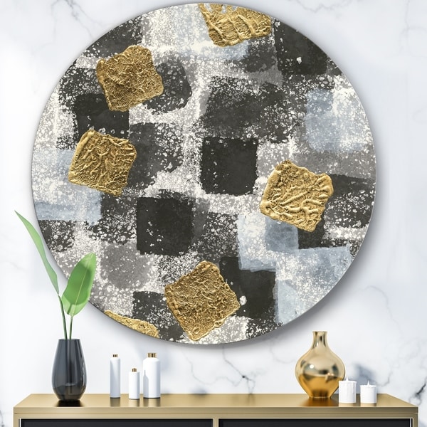Shop Designart 'Gold Glamour Squares I' Glam Metal Circle