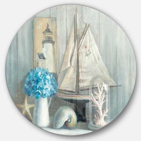 Designart 'Summer Nautical House' Nautical & Coastal Metal Circle Wall Art