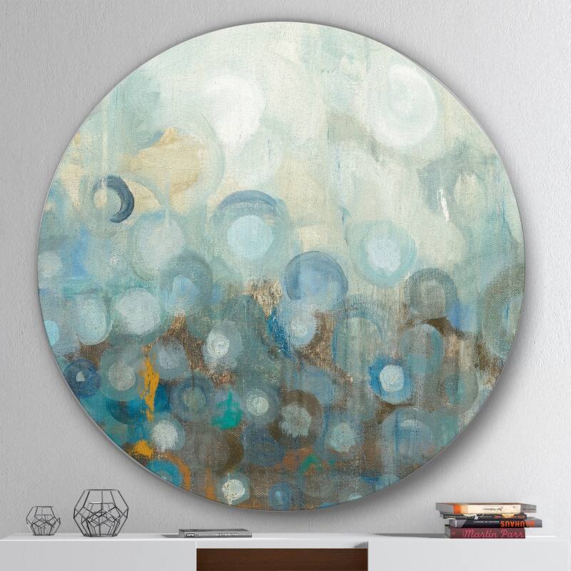 Designart 'blue And Bronze Dots Ii' Geometric Metal Circle Wall Art 