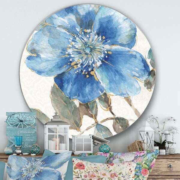 Shop Designart 'Indigold Watercolor Flower I' Farmhouse Metal Circle ...