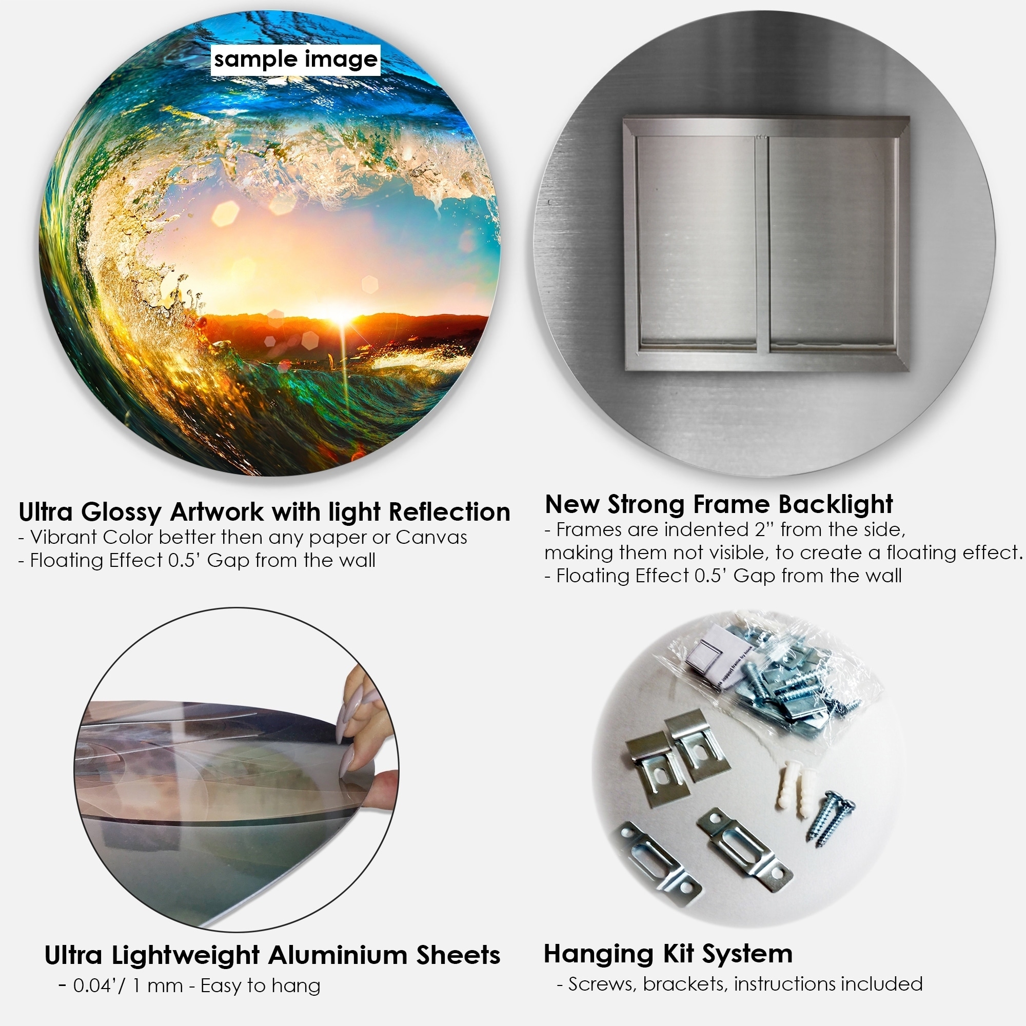 Disc of 23 23 H x 23 W x 1 D 1P Designart Fractal White 3D Waves-Abstract Round Metal Wall Art