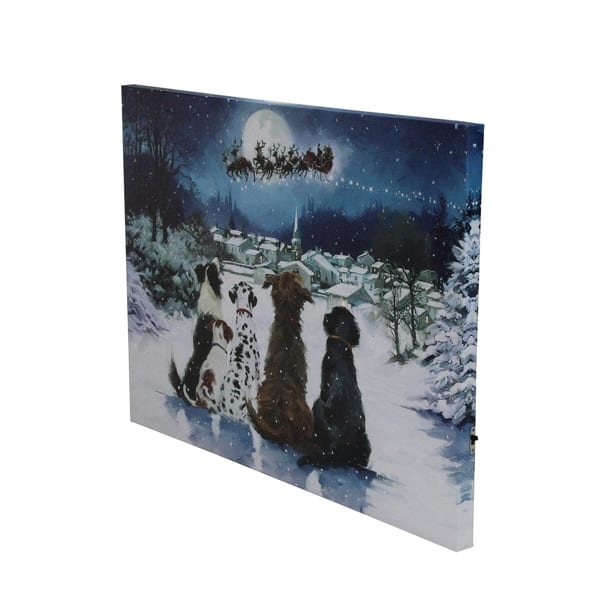 LED Fiber Optic Lighted Dogs Watching Santa Claus Christmas Wall Art 12