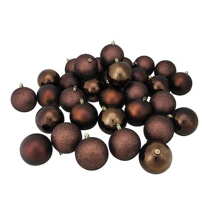 32ct Brown Shatterproof 4-Finish Christmas Ball Ornaments 3.25" (80mm).