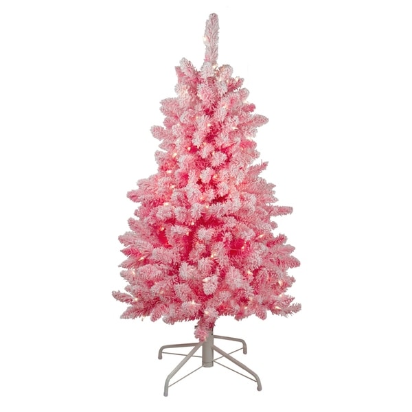 Shop 4' x 29" Pink Pre-Lit Flocked Artificial Christmas Tree - Clear