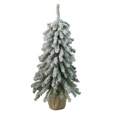 18" Flocked Downswept Mini Village Pine Artificial Christmas Tree in Burlap Base - Unlit