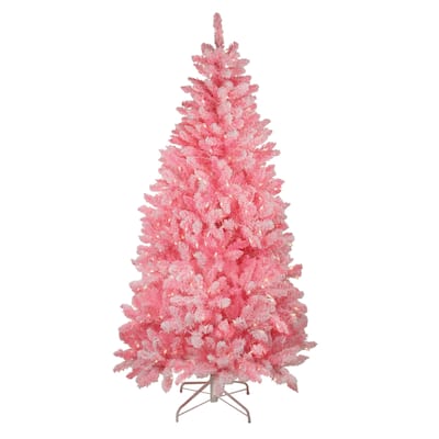 7' Pre-Lit Medium Flocked Artificial Christmas Tree Clear Lights