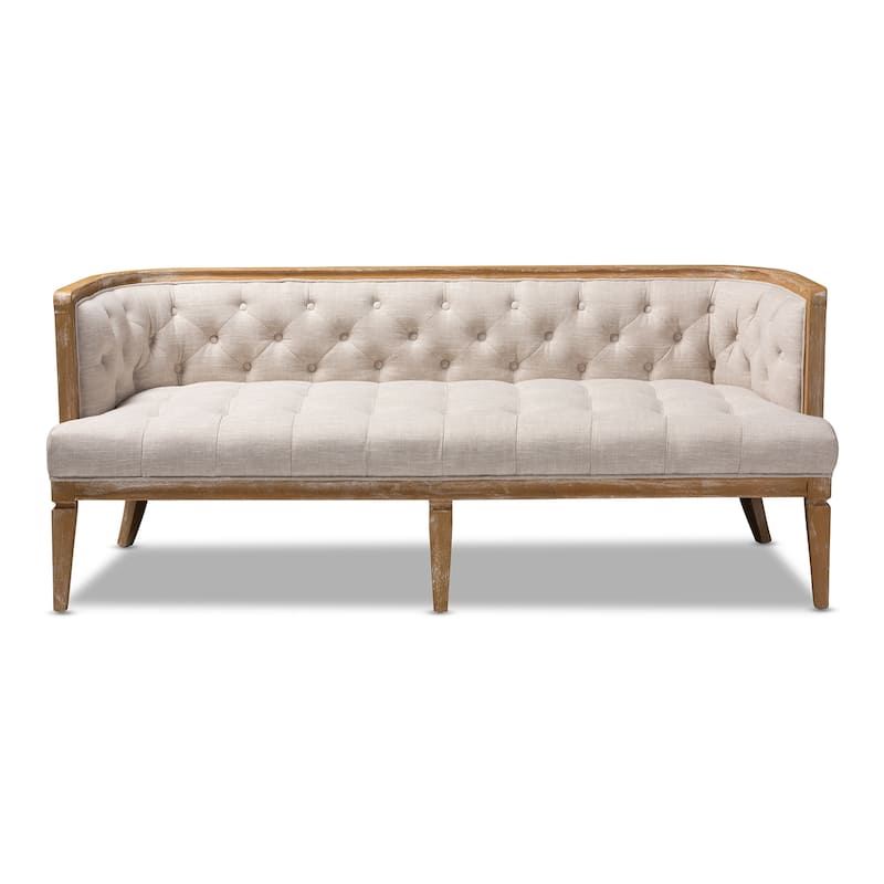 French Provincial Beige Linen Fabric Upholstered Sofa
