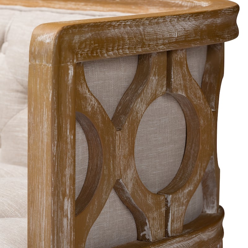 French Provincial Beige Linen Fabric Upholstered Sofa