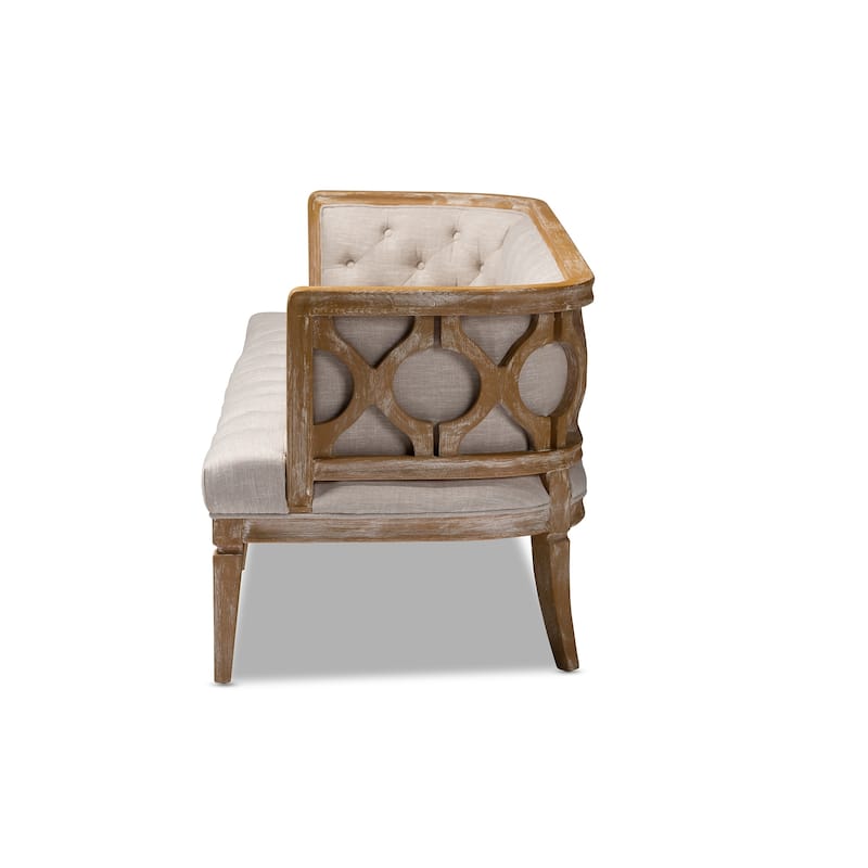 French Provincial Beige Linen Fabric Upholstered Sofa