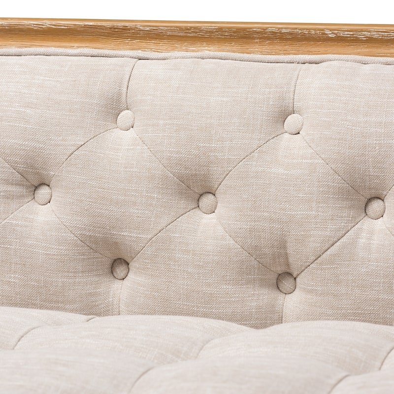 French Provincial Beige Linen Fabric Upholstered Sofa