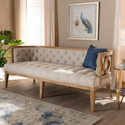 French Provincial Beige Linen Fabric Upholstered Sofa