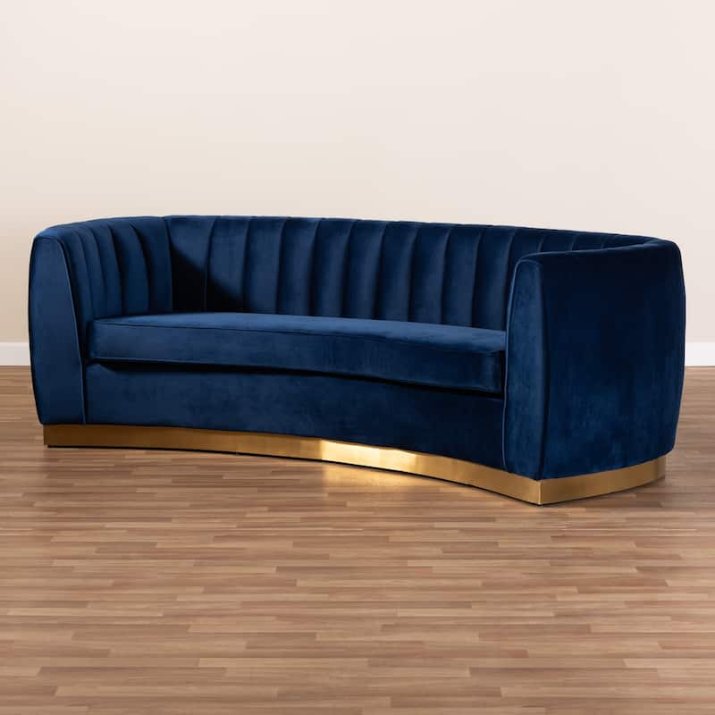 Glam Royal Blue Velvet Fabric Upholstered Sofa