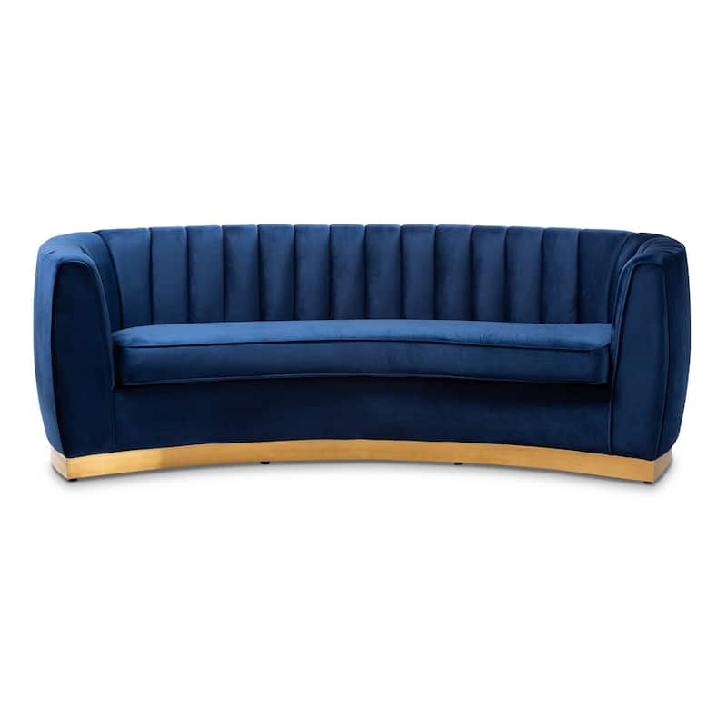 Glam Royal Blue Velvet Fabric Upholstered Sofa