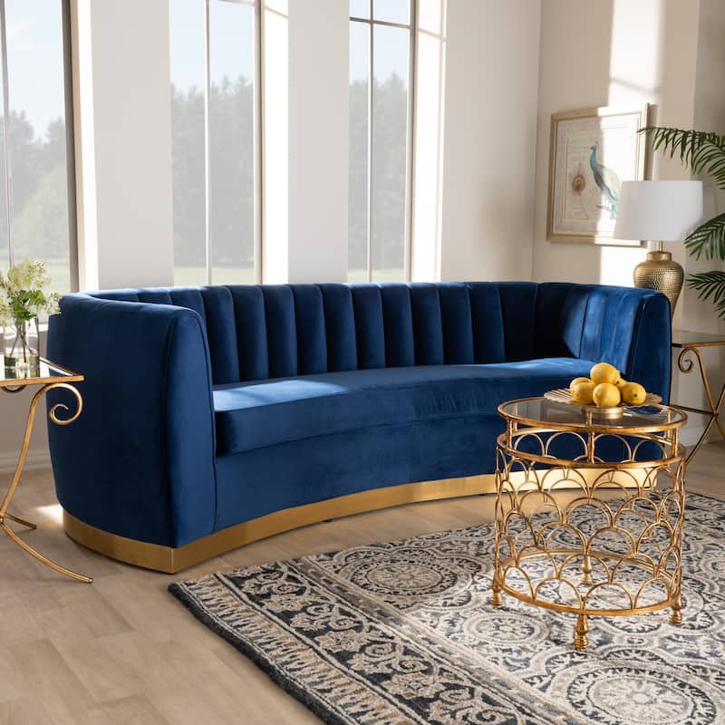 Glam Royal Blue Velvet Fabric Upholstered Sofa