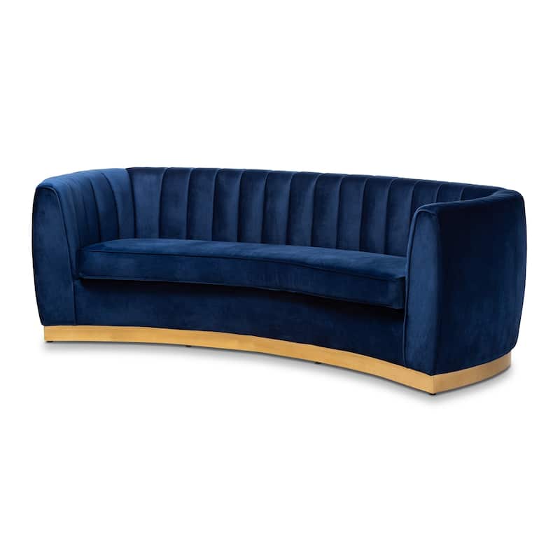 Glam Royal Blue Velvet Fabric Upholstered Sofa - N/A