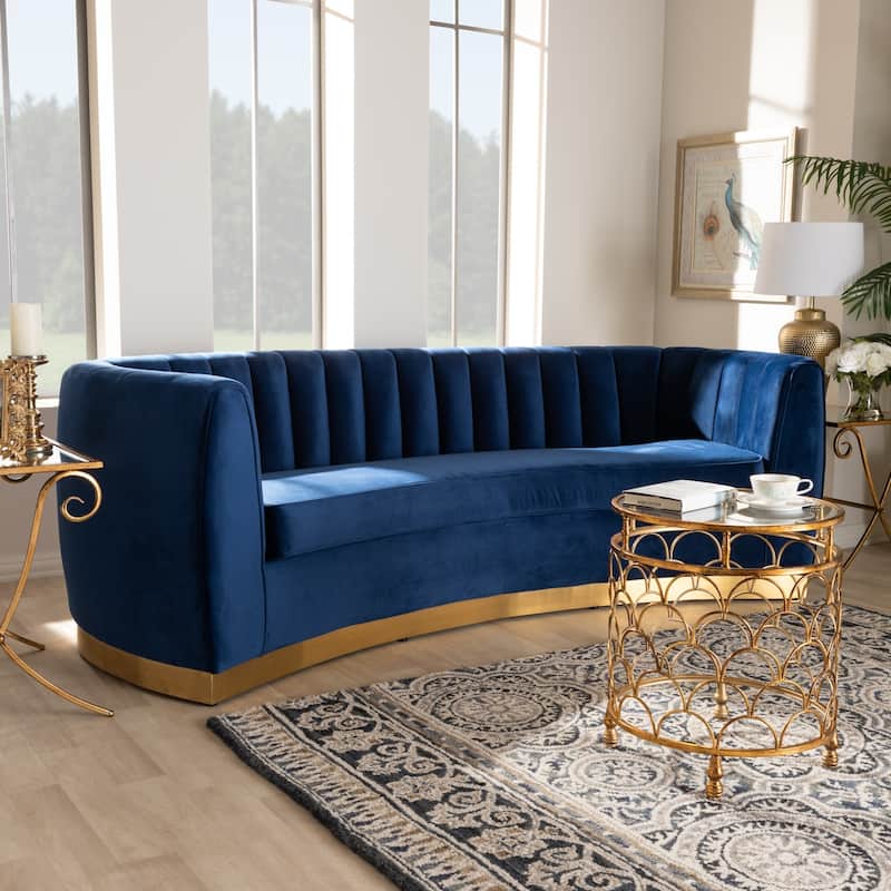 Glam Royal Blue Velvet Fabric Upholstered Sofa