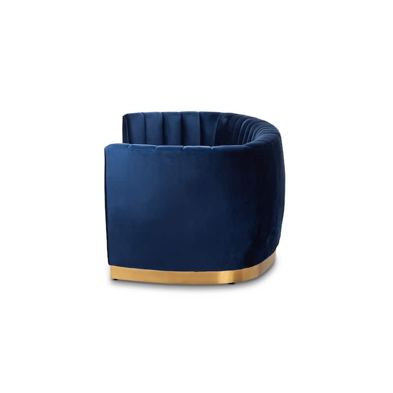 Glam Royal Blue Velvet Fabric Upholstered Sofa