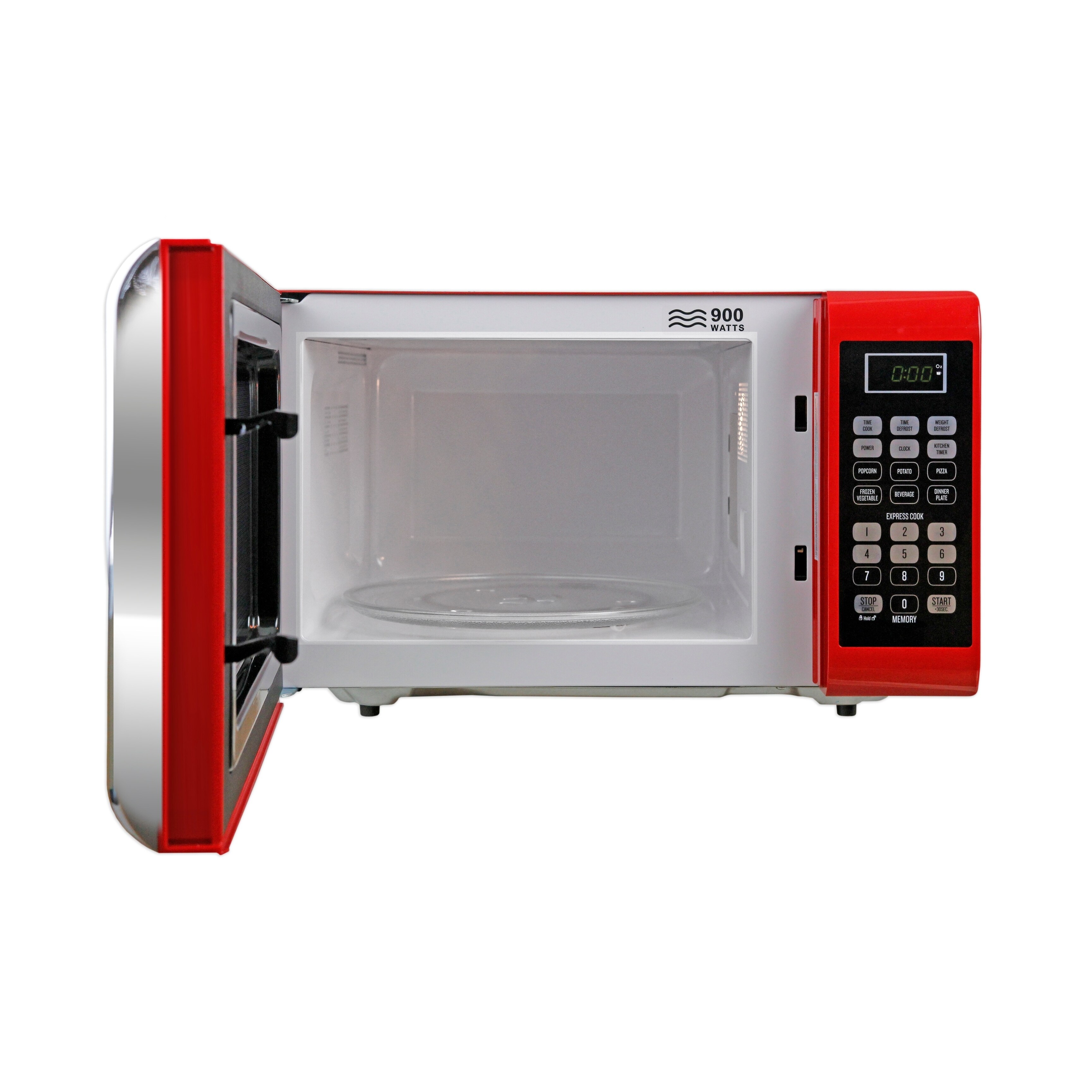 Bella 900Watt Microwave Oven 0.9 Cubic Feet Red with Chrome Microwave
