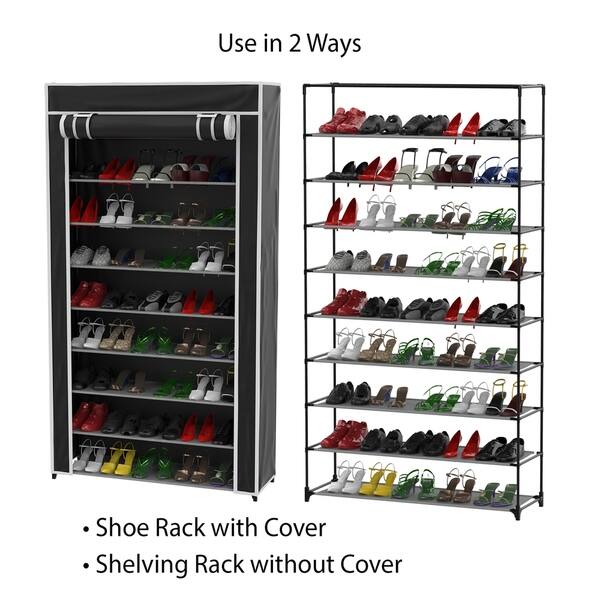 Shop Tiered Shoe Rack With Dust Cover Free Standing Vertical Shoe Organizer Non Woven Fabric Cover And Metal Frame By Lavish Home Overstock 26411982