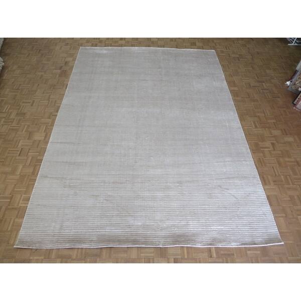 slide 1 of 12, Hand Knotted Beige Tibetan with Bamboo Silk Oriental Rug (10'1" x 13'10") - 10'1" x 13'10"
