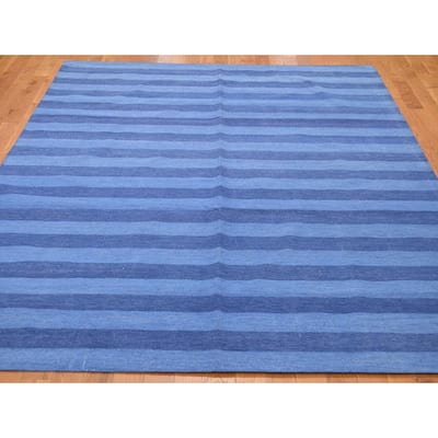 Hand Knotted Blue Flat Weave with Cotton Oriental Rug (6' x 9'2