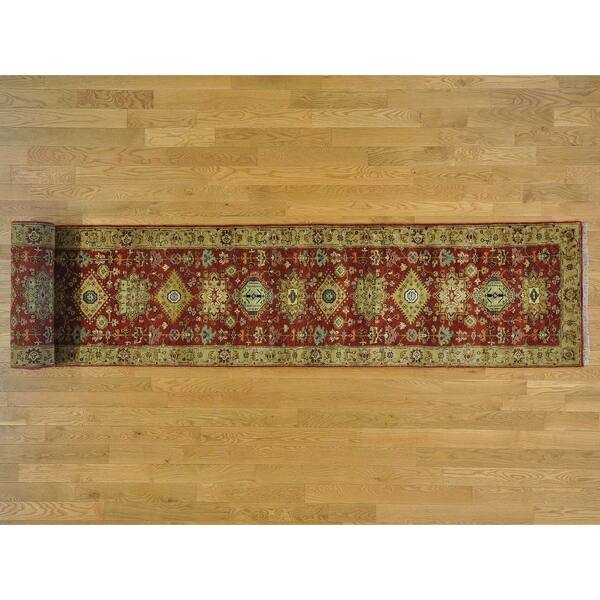 slide 1 of 5, Hand Knotted Red Heriz with Wool Oriental Rug (2'7" x 19'10") - 2'7" x 19'10"